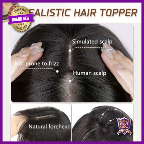 Human Hair Topper for Thinning Crown, 8 Inch Length, No Bangs, Clip-In